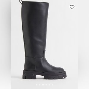 H&M faux leather lug sole knee boots
